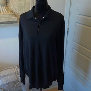 Neiman Marcus XXL black gray trim merino‎ wool polo sweater